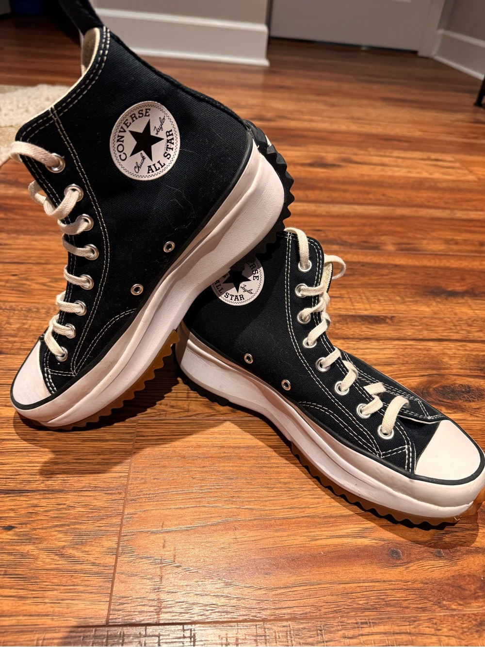 Converse Black High Top Platform Sneakers with Cream Detailing